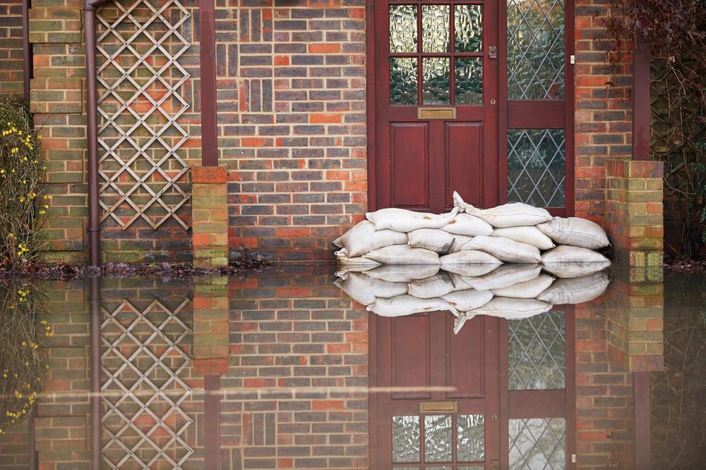 Sandbags In Front Of Door Protect Flood